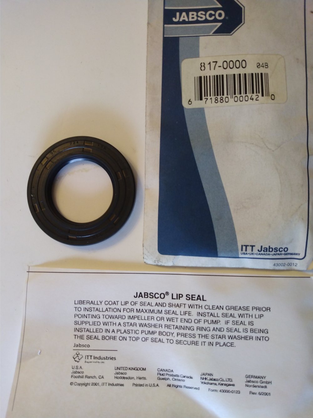 Jabsco 817-0000 Bearing Seal Inner
